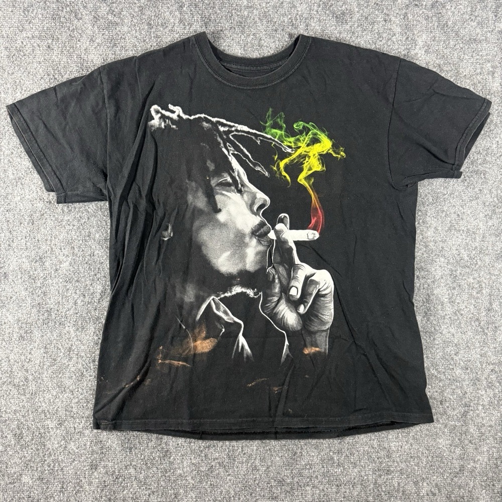 Zion Rootswear Bob Marley Tee T Shirt Reggae Mens Faded Black Large Big Spliff